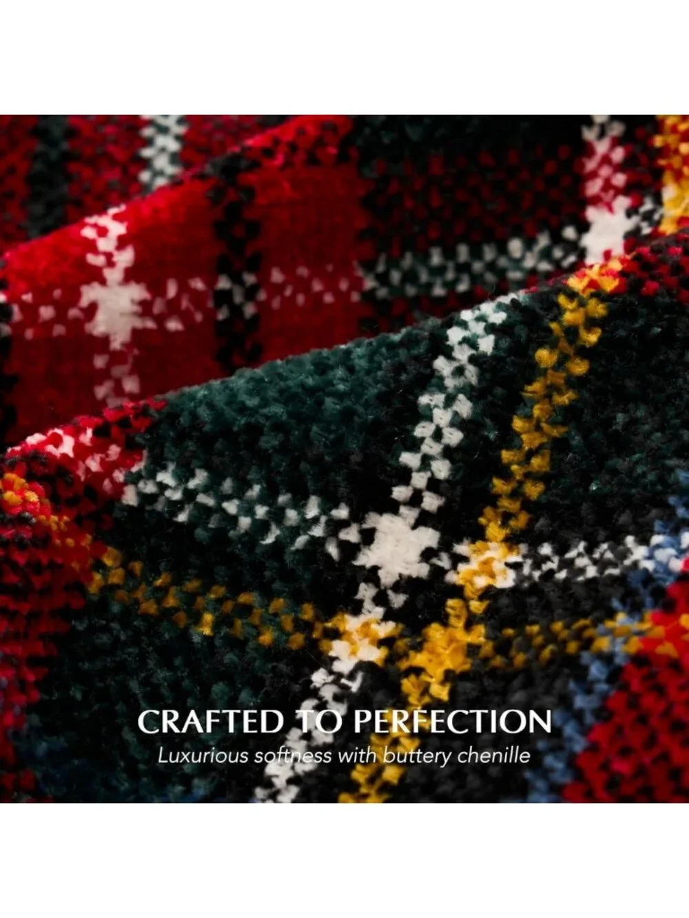 Cozy Red Stewart Plaid Chenille Christmas Throw Blanket, 60